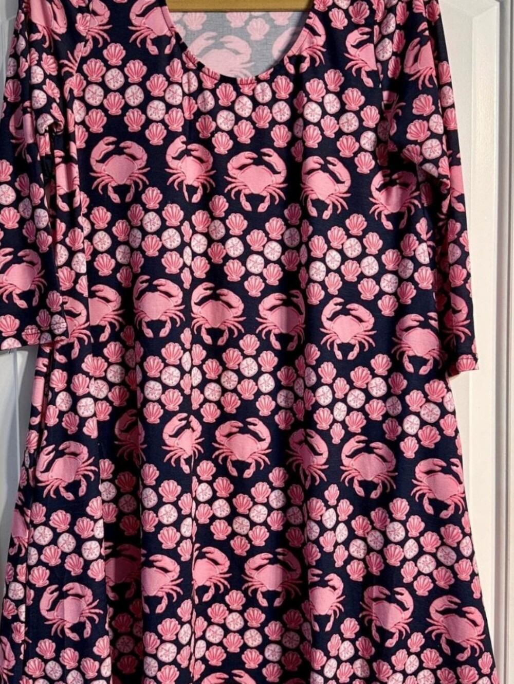 NWT Simply Southern Navy Dress with Pink Crab & Shell Print Size Small